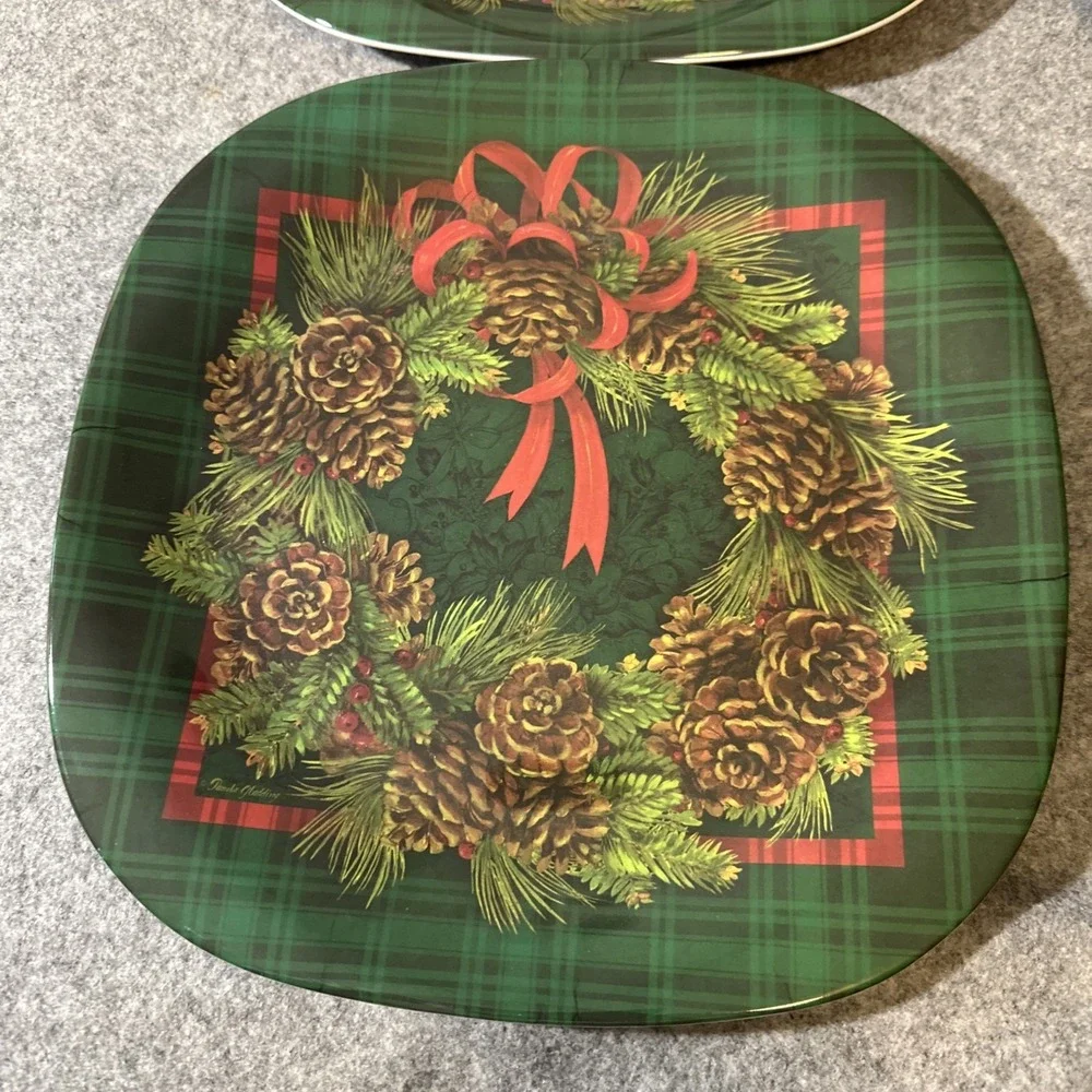 Vintage Keller-Charles Set Of 5 Holiday  Melamine  Plates Christmas Wreath